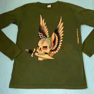 ED HARDY by Christian Audigier skull and dagger long sleeve 100% cotton size M